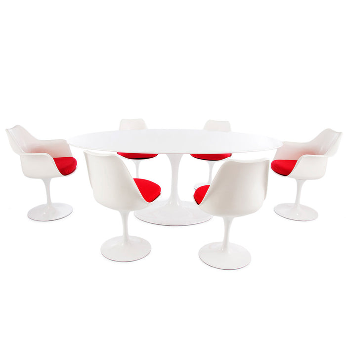 Set - 198cm White Oval Tulip Style Table & 4 + 2 Chairs