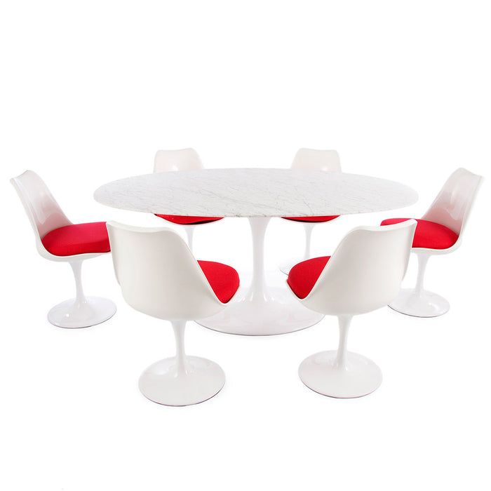 Set - 198cm Marble Oval Tulip Style Table & 6 Chairs