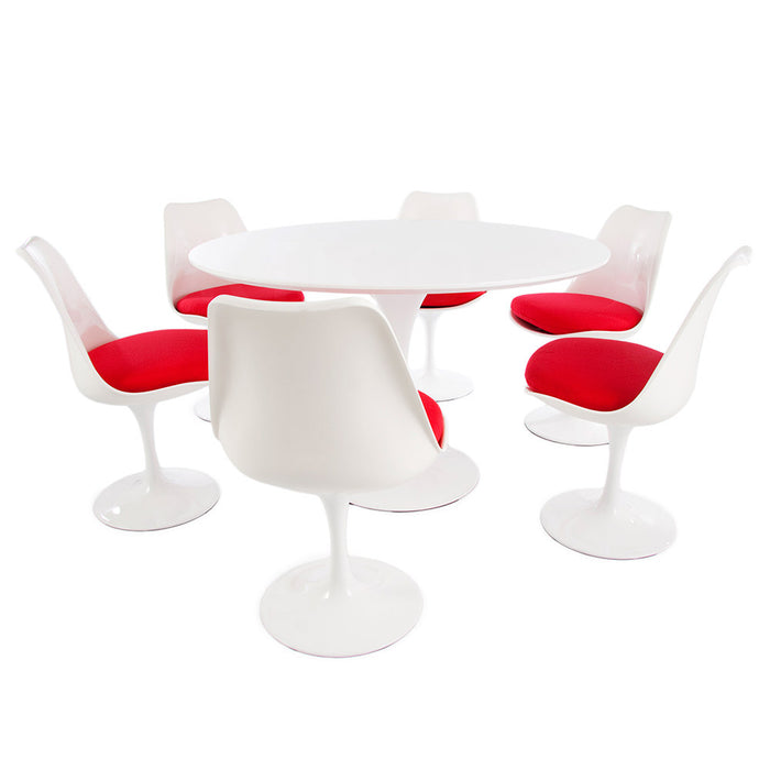 Set - 120cm White Round Tulip Table & 6 Chairs