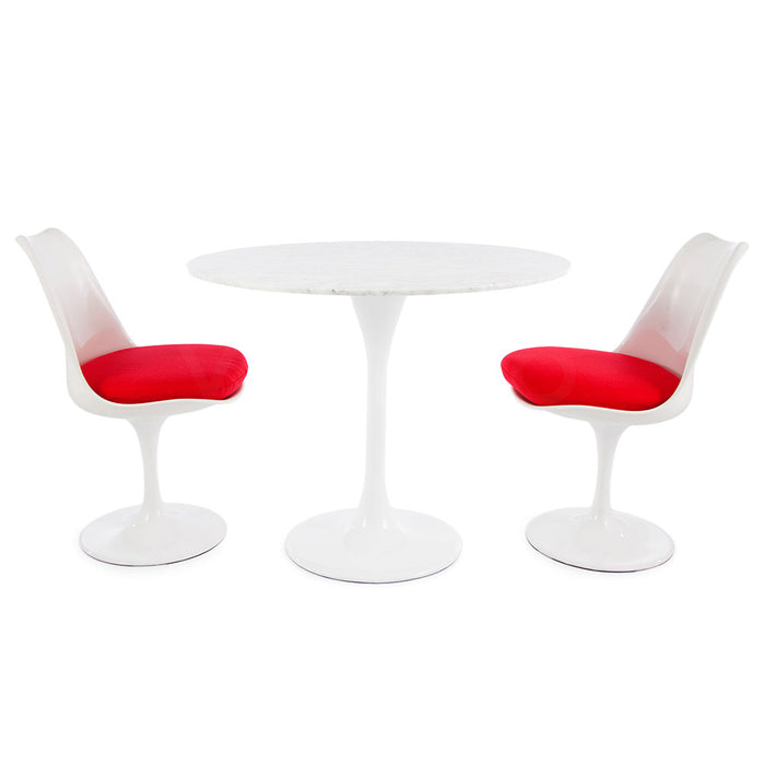 Set - 90cm Marble Round Tulip Table & 2 Chairs