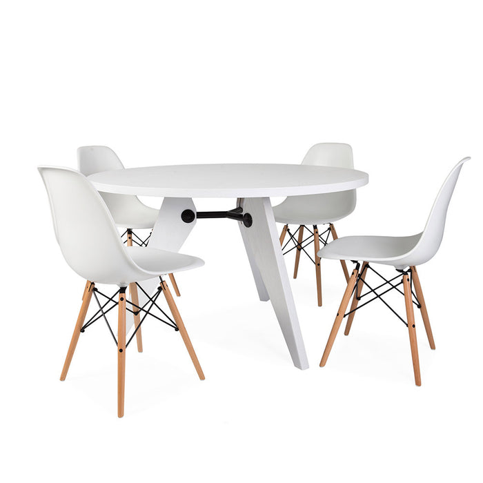 Set - White Circular Prouve Table & 4 DSW Chairs