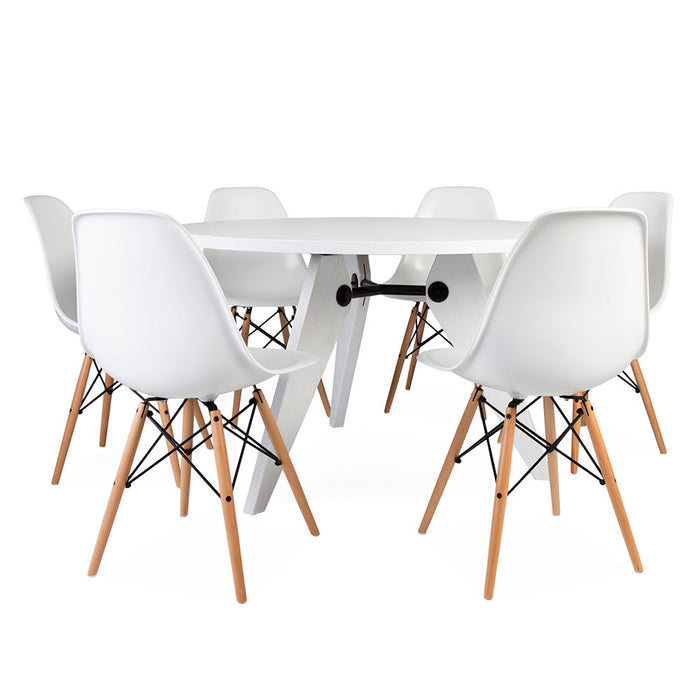 Set - White Circular Prouve Table & 6 DSW Chairs