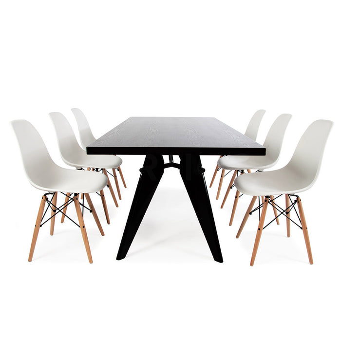 Set - Black Large Prouve Table & 6 DSW Chairs