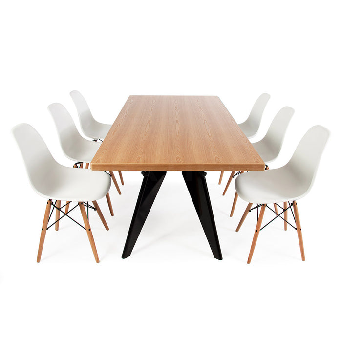 Set - Natural Large Prouve Table & 6 DSW Chairs