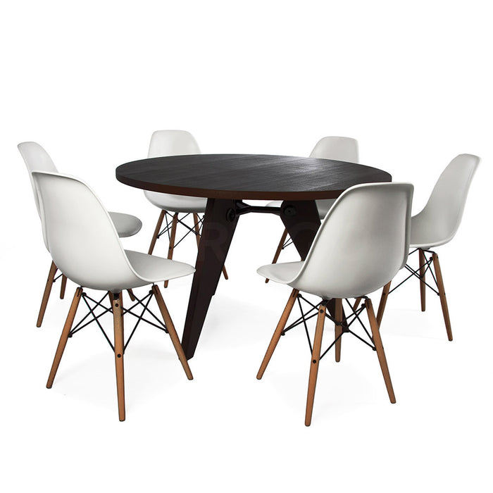 Set - Black Circular Prouve Table & 6 DSW Chairs