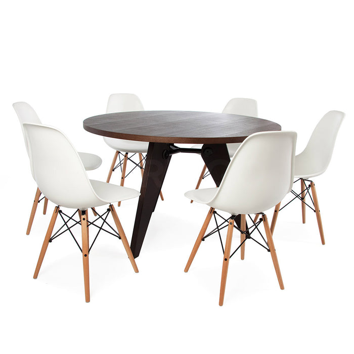 Set - Dark Circular Prouve Table & 6 DSW Chairs