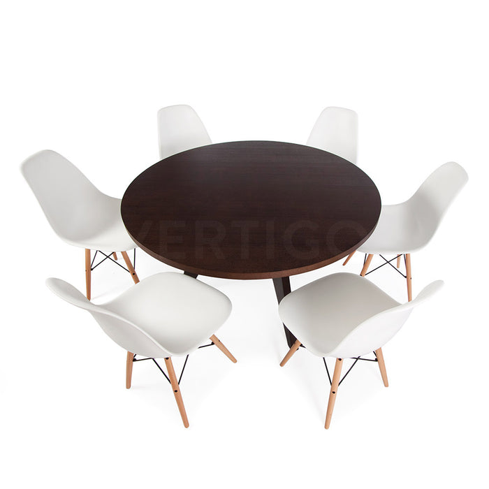 Set - Dark Circular Prouve Table & 6 DSW Chairs