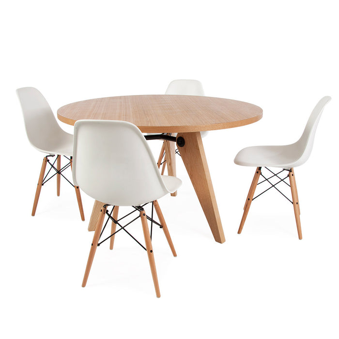 Set - Light Circular Prouve Table & 4 DSW Chairs