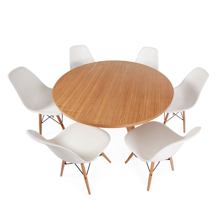 Set - Light Circular Prouve Table & 6 DSW Chairs