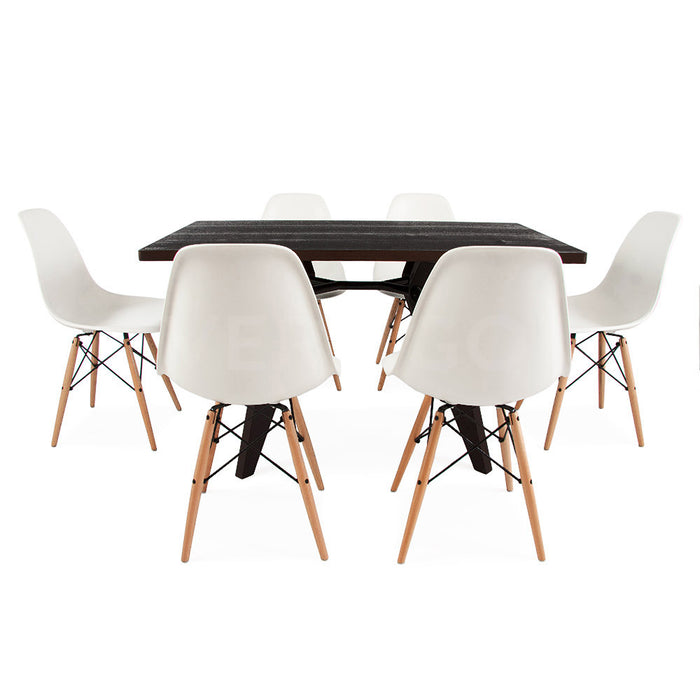 Set - Black Rectangular Prouve Table & 6 DSW Chairs