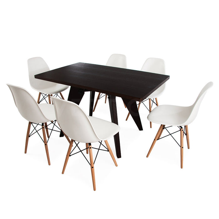 Set - Black Rectangular Prouve Table & 6 DSW Chairs